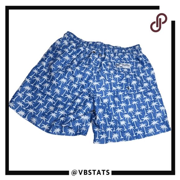 Trunks Surf & Swim Co Men's Palm Elastic Waist Drawstring Swim Shorts Blue Small - Picture 2 of 7